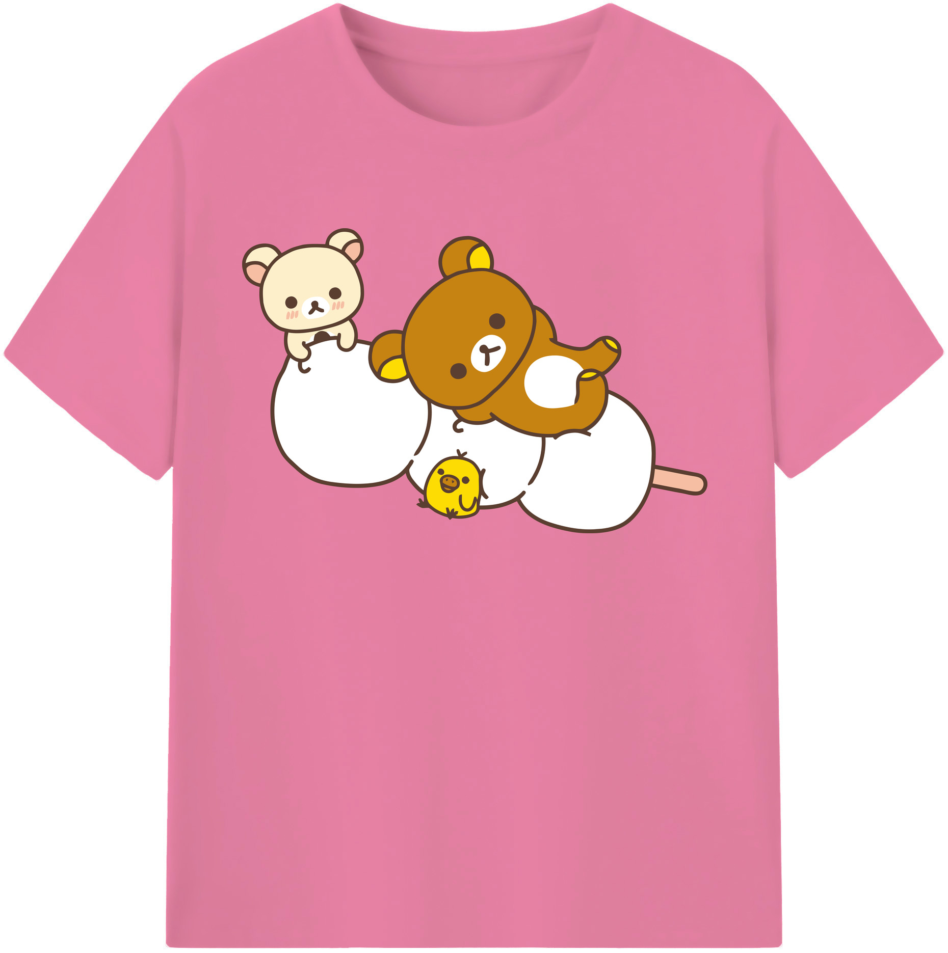 （画像用） リラックマ リラックマ キイロイトリ Rilakkuma Korilakkuma Kiiroitori 綿100％半袖Tシャツ（フロントプリント）